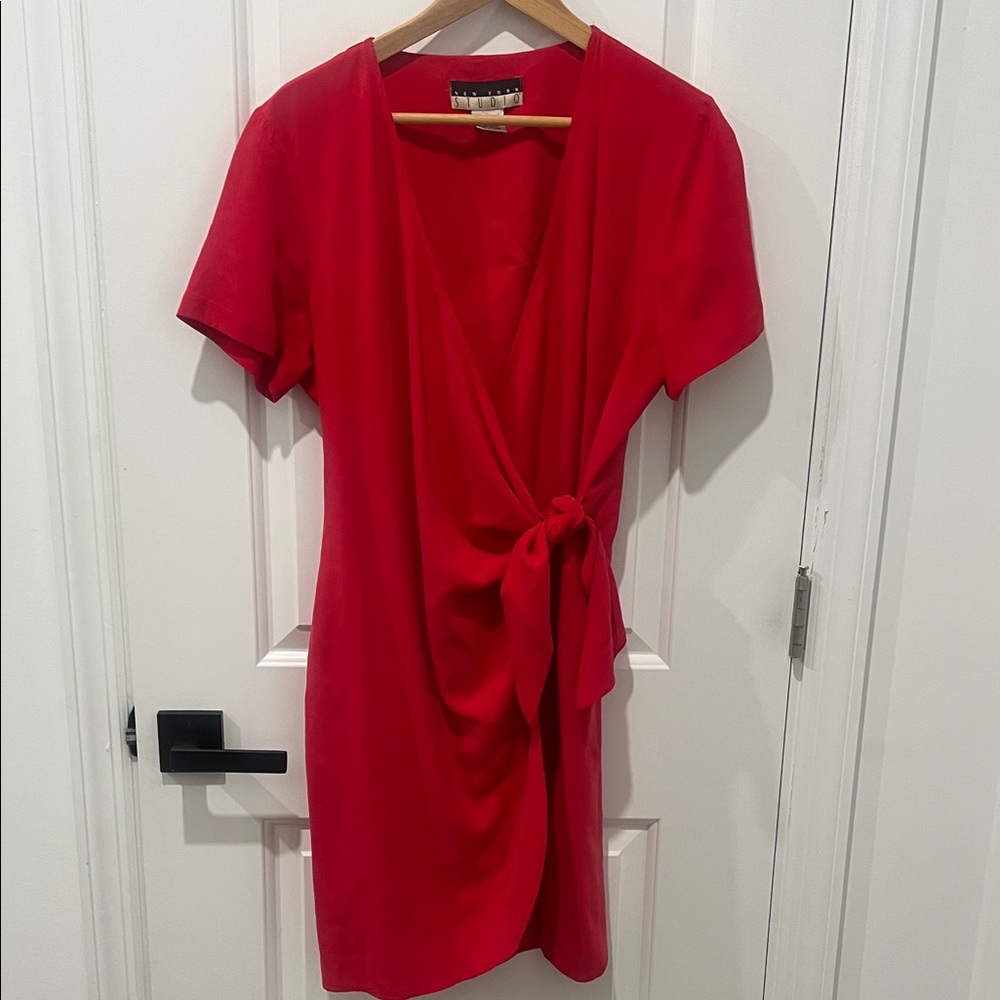 Vintage Red 100% Silk‎ Wrap Dress by New York Studio, Size M